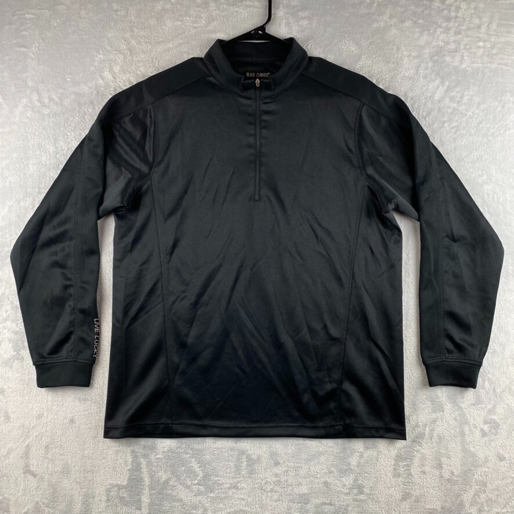 Black Clover 1/4 Zip Pullover Mens Medium Black Sweatshirt Jacket Shiny